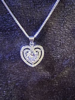 Real 2CT VVS1 Moissanite Double Heart Halo Necklace – Stamped .925 Silver (GRA Cert)