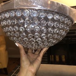 Silver With Crystals Light Fixture 3 Bulbs