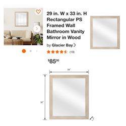 29 In. W X 33 In. H Rectangular PS Framed Wall Bathroom Vanity Mirror In Wood
