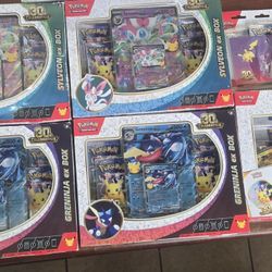 Pokémon TCG 30th Celebration Box Lot (2 Greninja Ex, 2 Slyveon Ex, Poster, Tech Sticker, Knockout) 