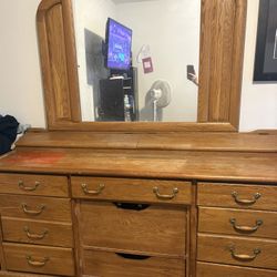 FREE large Wood Dresser With Mirror 