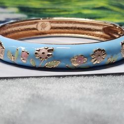 Blue Floral Enamel Rose Gold Plated Bangle