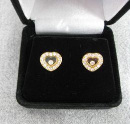 Authentic Chopard 18K Yellow Gold Diamond Heart Earrings