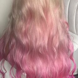 28” blonde and pink ombré human hair lace wig