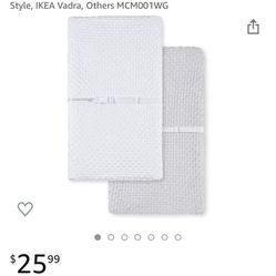  Small Changing Pads Covers (2 Pack) Gray + White. Fits Convertible Crib Changing Combo. 100% cotton