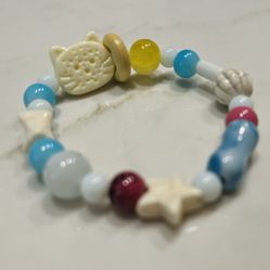 Colorful Beaded Bracelet with Cat Charm