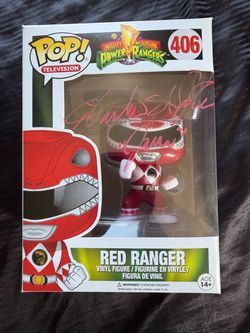 Power Ranger FUNKO POP. Signed By AUSTIN ST JOHN. Collectible Red RANGER
