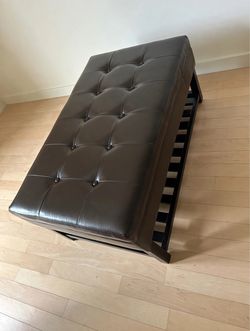 Dark Brown Tufted Leather Ottoman