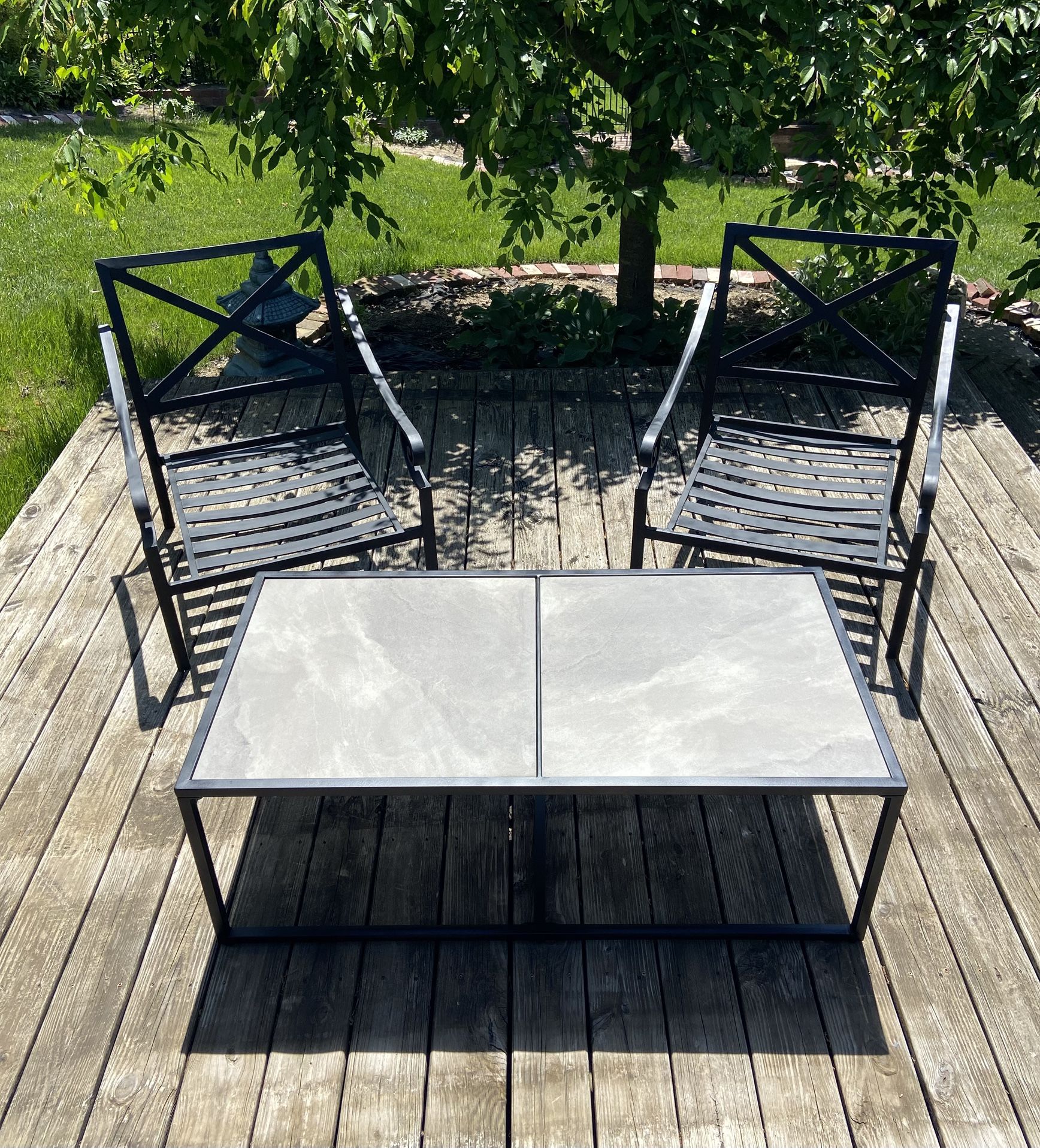 Patio set - pair of extra large chairs and heavy tile table
