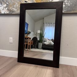 46x32” HEAVY Cost Plus Large Brown Wood Framed Mirror-Vanity Bathroom Mirror