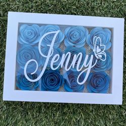 5x7 custom Shadow Box with Name and Flowers