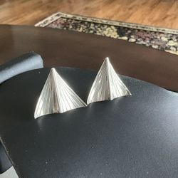 Vintage Sterling Silver Triangular Shaped Wire Pierced Earrings