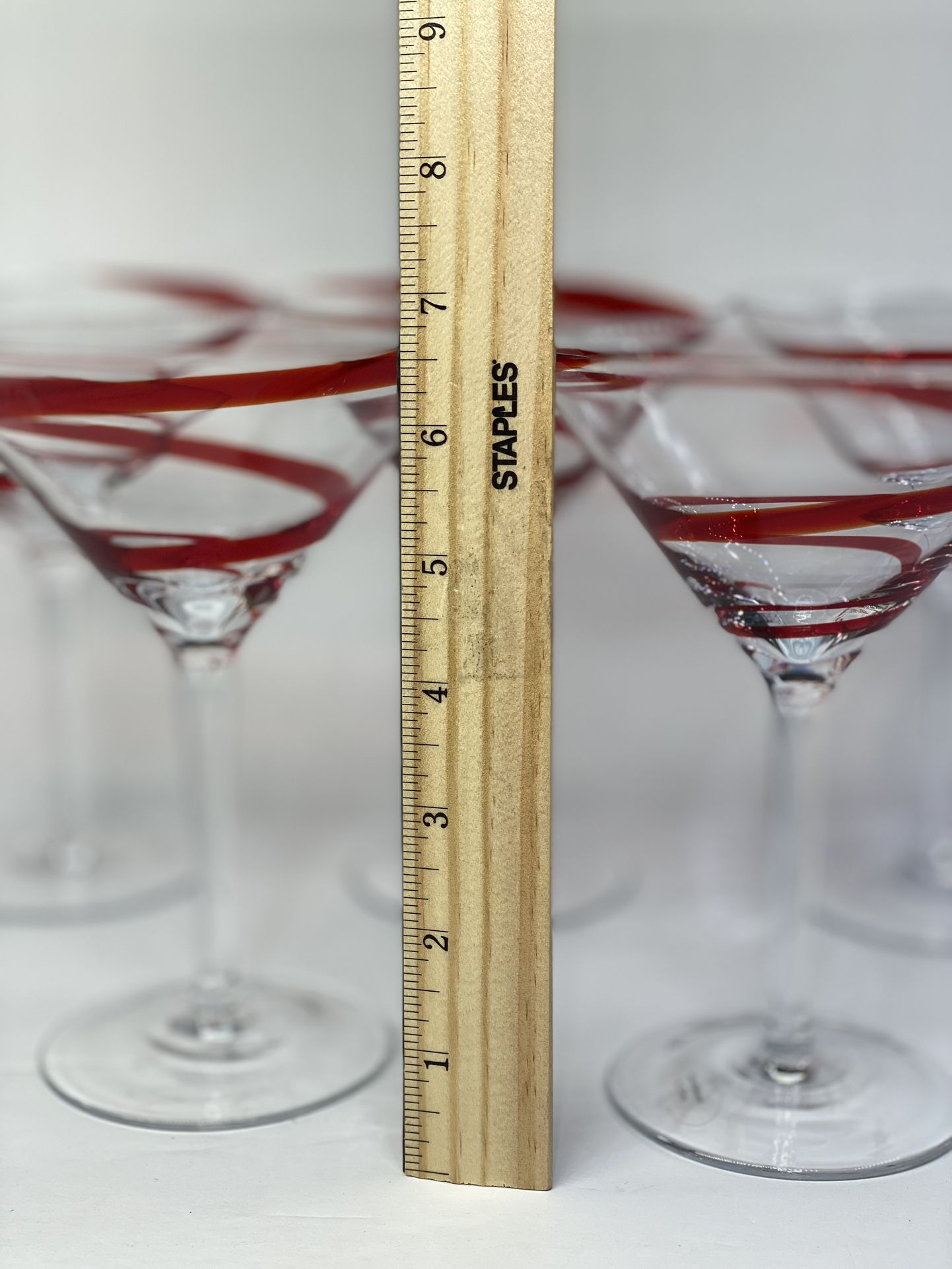 Set of (8) PIER 1 SWIRLINE (SWIRL) RED MARTINI GLASSES 6.5 tall 4 3/4  wide. Ribbed Martini Cocktail Glasses. for Sale in Sunset Valley, TX -  OfferUp