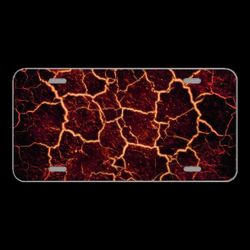 License Plare Novelty Car Front Lava Cracked Background Fire Volcano