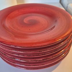 6 Hausenware hand painted stoneware side plates Red twist design