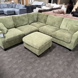 Sage Green Sectional W/ Ottoman 