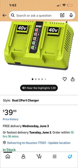 Dual Ryobi charger 40v