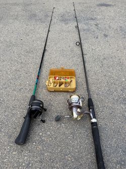 FISHING BUNDLE: Premium Berkeley Duo! 2 rods // poles, 2 reels, & Plano Tackle Box