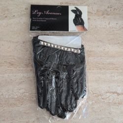 Black Faux Leather Cropped Gloves With Stud Detail By Leg Avenue #2029 New