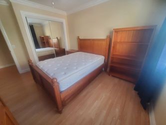 Solid Wood Queen Bed Frame Armour and 2 Book Shelves