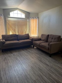 Brown Fabric Sofa and Loveseat Set