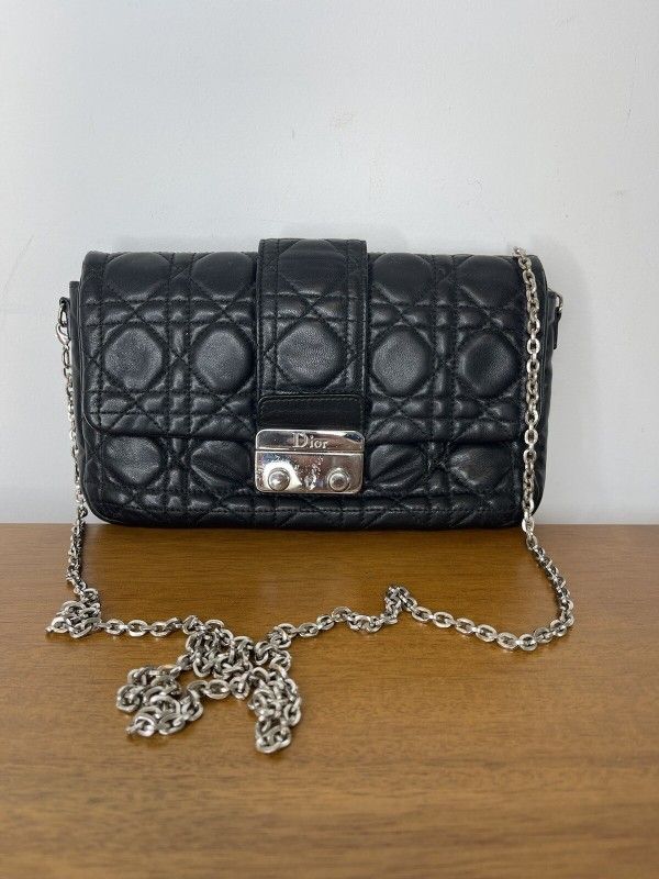 CHRISTIAN DIOR Cannage New Lock Pouch Black Lambskin Crossbody Bag