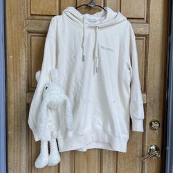 13DE MARZO Cream Off White Hoodie Rabbit Plush NFC Snap Button Size S