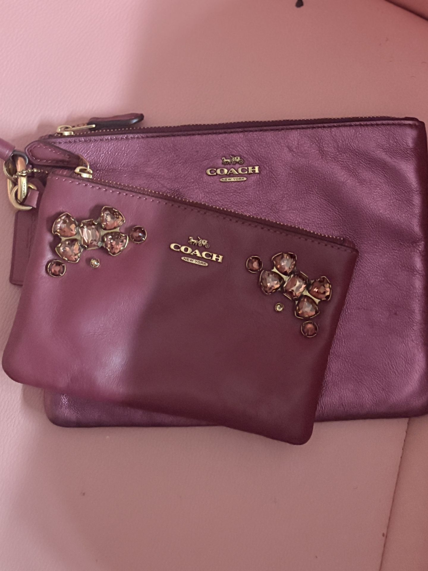 Coach Metallic Purple Jewel Crystal Bows VIP Pouch Wristlet
