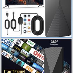 TV Antenna, Digital TV Antenna Indoor with Signal Booster, Long Range Antenna for Smart TV and All Older TV's-Supports 4K 1080p -33ft Coaxial Cable