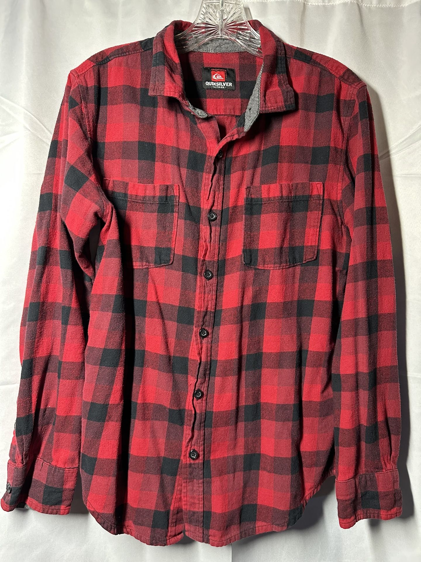 Quicksilver Red and Black Plaid Flannel Button-Up Shirt