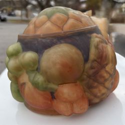Vintage Lamp Shade Reverse Painted Puffy w/Fruit 5 1/2” Opening