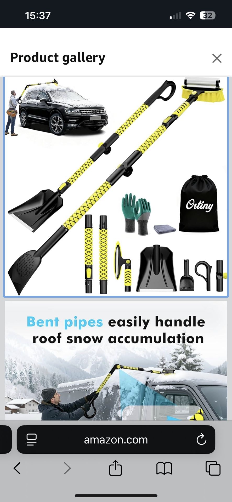 7 in 1 Snow Shovel & Snow Brush Kit with Ice Scrapers for Car Windshield,62.2” Extendable & Bendable Thicken Aluminum Tube for Easy Roof Cleaning,180°