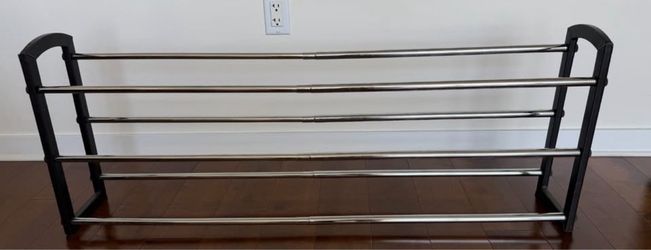 Whitmor 3-Tier Expandable (25”- 46”) Shoe Rack – Faux Leather & Chrome