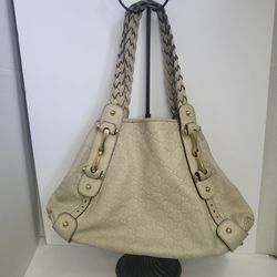 Authentic Gucci Ivory Guccissima Leather Tote Handbag 162(contact info removed)13 Gold Accents