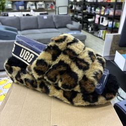 UGG Fluff Yeah Slide Spotty Slippers Leopard Print Size 7 New