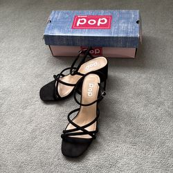 POP Black Strappy Heeled Sandals - Women's Size 8M