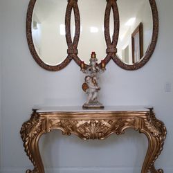 Antique Mirror With Marble Tap Hallway Table 