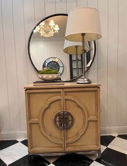 Designer Entryway Bundle | Century Furniture Lotus Chest + Pottery Barn Lamp + Uttermost Mirror