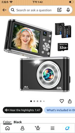 4K Digital Camera for Photography 48MP Dual Lens Autofocus 16X Zoom, Black Compact with Anti-Shake, Flash, 2.8" Screen, Vlogging Camera for YouTube Tr