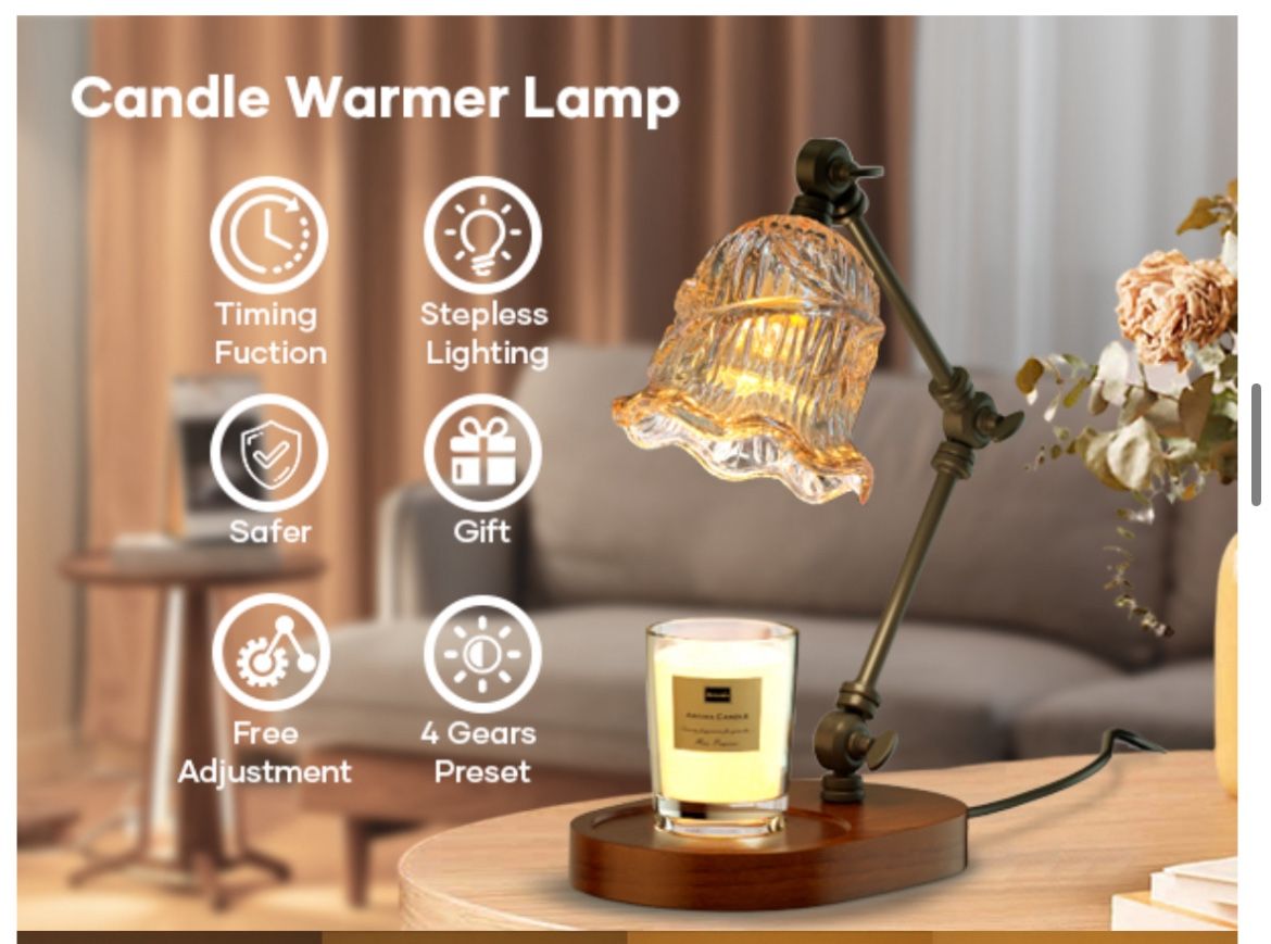 Candle Warmer Lamp with Stepless Dimming & Timer & Adjustable Height, Home Decor Electric Wax Melt Warmer Light for Scented Wax with 2 Bulbs (Black)