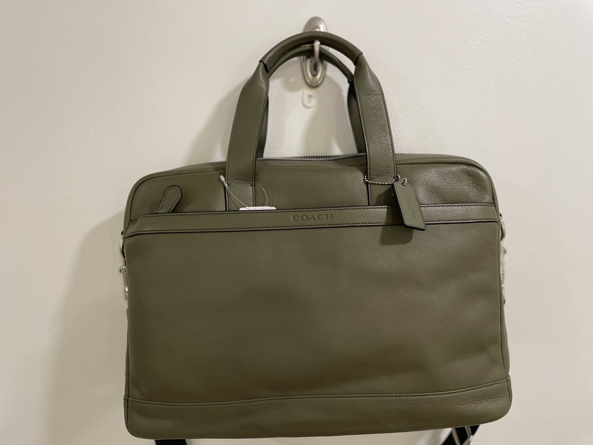 Coach Mens Hudson Surplus Green Smooth Leather Briefcase Bag