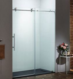 PKSH-6080-BN, Frameless Single Sliding Shower Door with Soft Close System, 57.5-60" Width × 80"Height with 5/16"(8mm) Clear Tempered Glass in Brushed 