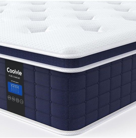 Coolvie 12 Inch King Size Mattress, Hybrid King Mattress in a Box, 3 Layer Premium Foam with Pocket Springs for Motion Isolation and Pressure Relievin