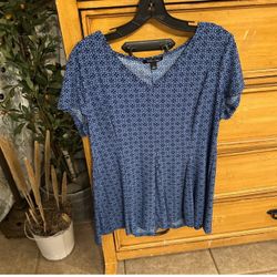 Roz & Ali Blue Short Sleeve Relaxed Blouse Roz & Ali