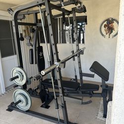 Vesta Fitness Smith Machine 2001 w/Bench Attachment | 230lb Bumpers Weights | 7ft Olympic Bar | Fitness | Gym Equipment | FREE DELIVERY🚚 