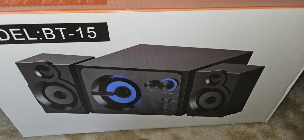 New Speaker System with 4 inches Subwoofer Dual 3 inches Tweeter, Support RCA/Wireless Input, Wood Enclosure, 60W, Black