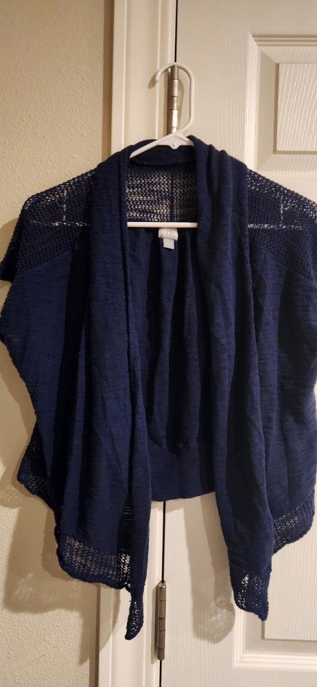 Womens Navy Blue Converse Short Sleeve Cardigan