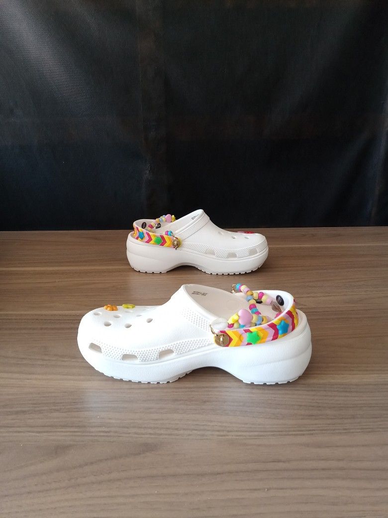 Crocs Classic Rainbow White Festival Vibes Clog Slip On Women