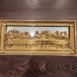 Vintage Home Interiors Last Supper Mirrored 3-D Wall Hanging Gold Color 21 1/2"x 10", great condition 