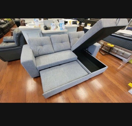 *Great For Spare Rooms!!!*---Monaco Fabric Sleeper Sofa W/Adjustable Chaise---Delivery And Financing Available👏